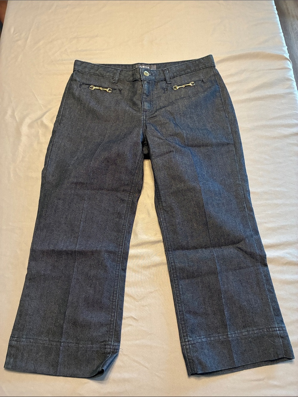 George Dark Gray Cropped Jeans with Gold Accent Bars